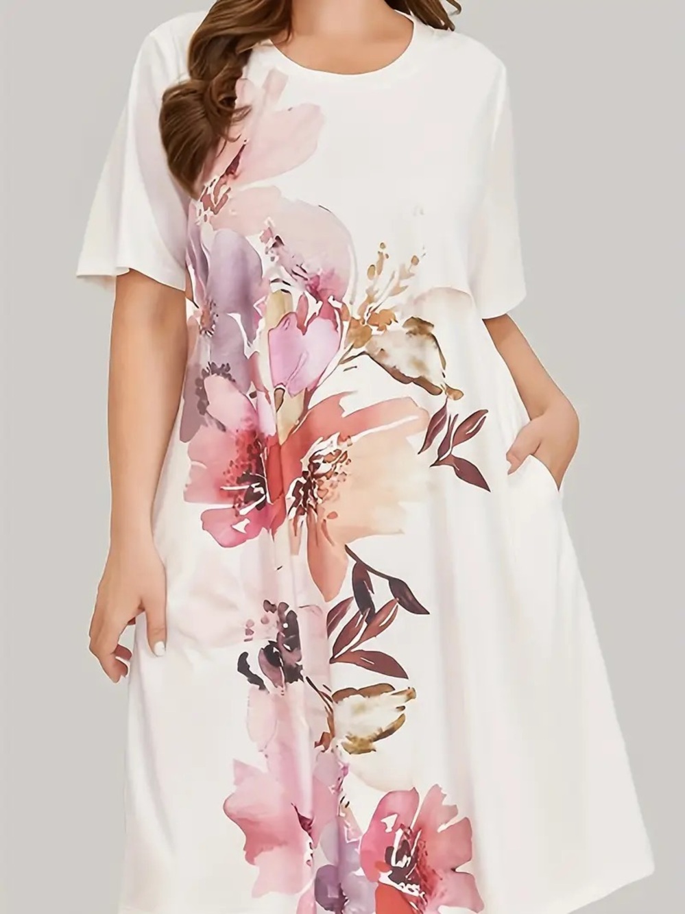 BloomChic White Midi Dress with Pink Floral Print